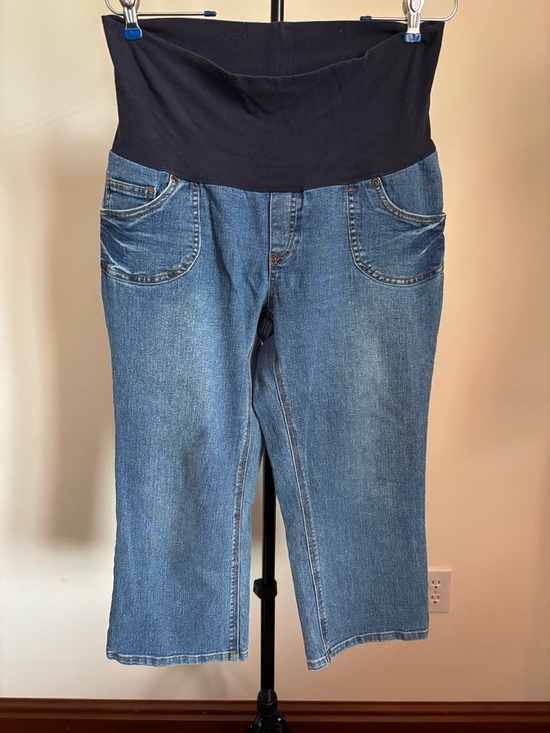 mom & company Denim - Blue Cropped Maternity Jeans with Navy Support Panel